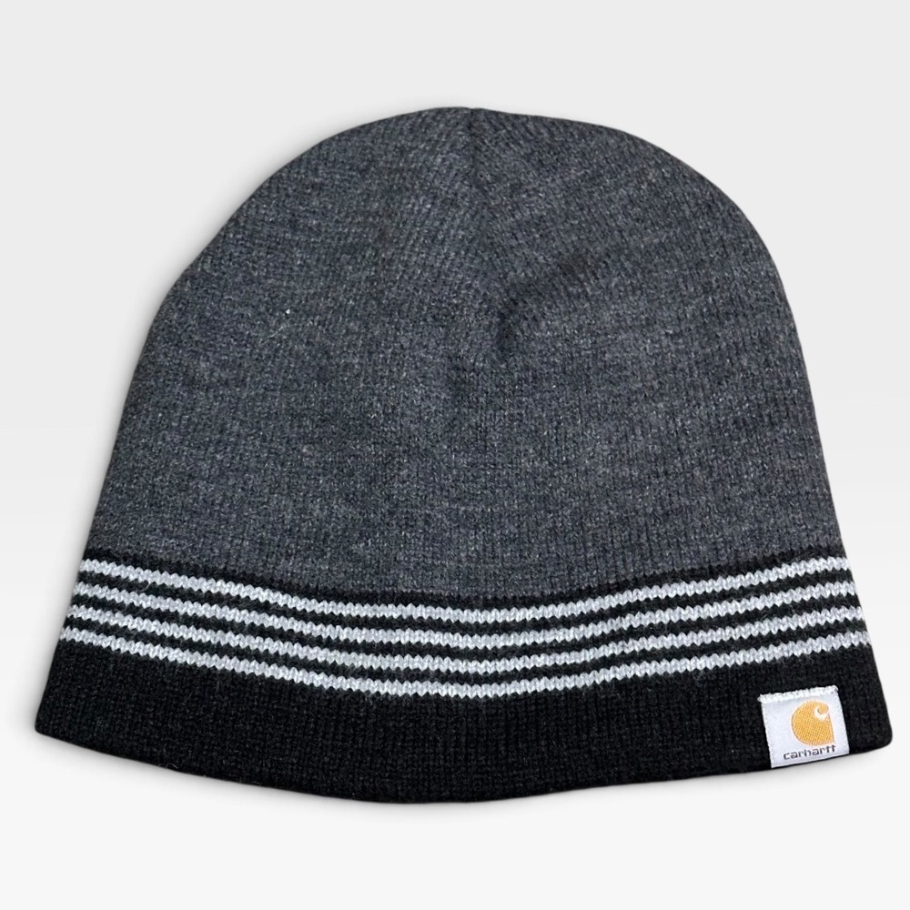 Carhartt Beanie Mens OSFM Grey Black NWOT Striped Knit Outdoorwear Hat